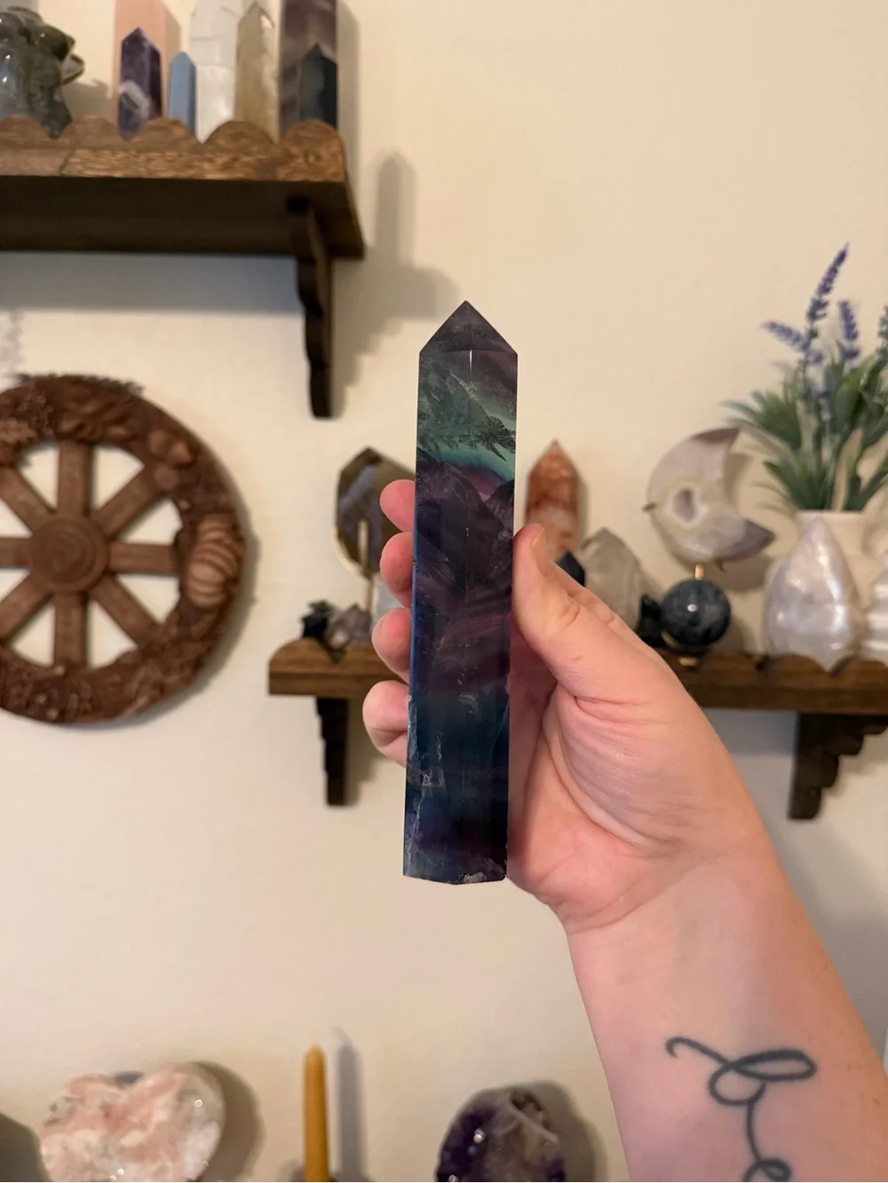 Large Purple & Green Rainbow Fluorite Tower – 430g